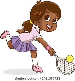 Nettes Mädchen, das Tennis-Cartoon-Figur spielt, isolierte Illustration