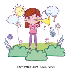 cute girl playing trumpet instrument