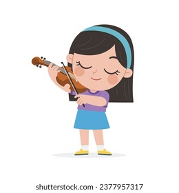 A Cute Girl playing violin and singing happily.