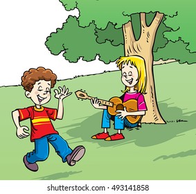 Cute Girl Plays Guitar