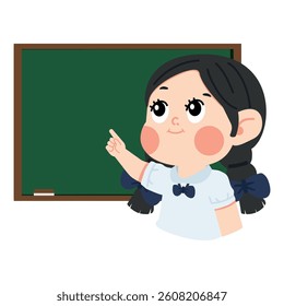 Cute Girl Pointing at Chalkboard Illustration cartoon