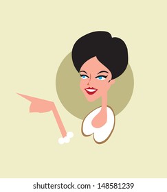 Cute girl Pointing Retro background llustration