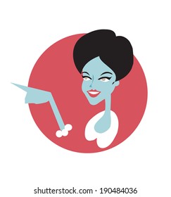 Cute girl Pointing Retro background llustration