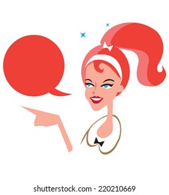 Cute girl Pointing Retro background llustration