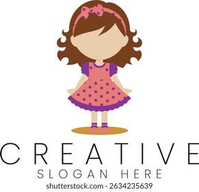 Cute girl in polka dot dress vector illustration perfect for kids fashion branding adorable dots