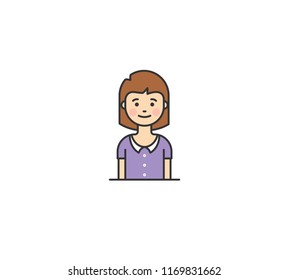 Cute girl portrait, on white background for text. Beautiful Kid with short hair. Simple Female avatar. Pixel Perfect. Vector Illustration.