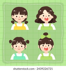 cute girl poses and facial expressions cartoon illustration