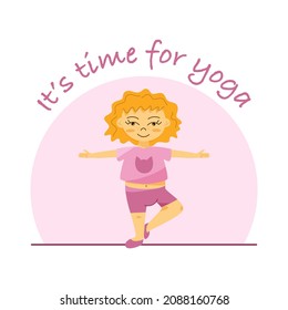 A cute girl practices yoga. Vector conceptual illustration.