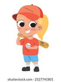cute girl practicing baseball isolated