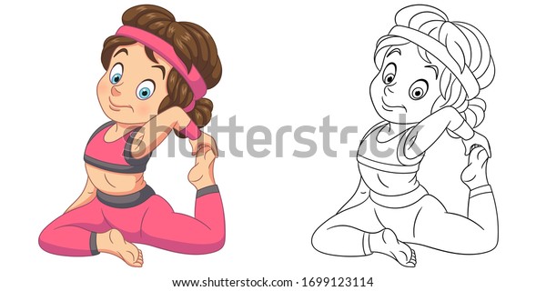 Cute Girl Practicing Yoga Coloring Page Stock Vector (Royalty Free