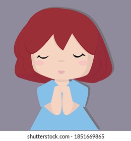 Cute girl praying concept. Creative idea design for template, brochure or presentation.