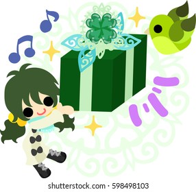 A cute girl and a present of clover
