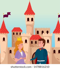 cute girl princess with crown and boy prince