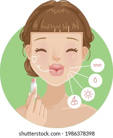 Cute girl protect and nourish her lip lipstick with lip balm