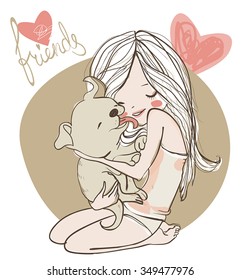 cute girl with puppy