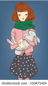 cute girl with rabbit