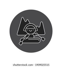 Cute girl rafting glyph black icon. Outdoor activities kawaii pictogram. Sign for web page, mobile app, button, logo. Vector isolated element.