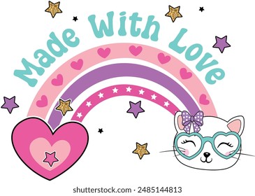 cute girl raimbow design love cat