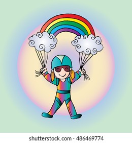 Cute girl with rainbow