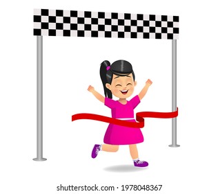 cute girl reaching finish line vector