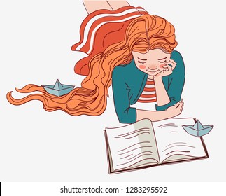 Cute girl reading a book