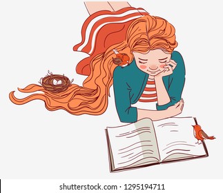 Cute girl reading a book