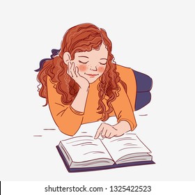 Cute girl reading a book