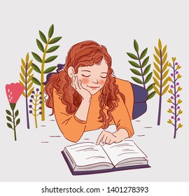 Cute girl reading a book
