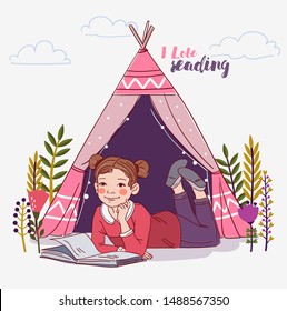 Cute girl reading a book