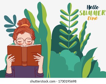 Cute girl reading a book