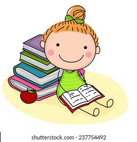 cute girl reading book