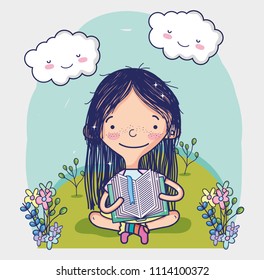 Cute girl reading a book cartoon