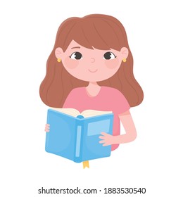 cute girl reading a book icon white background vector illustration