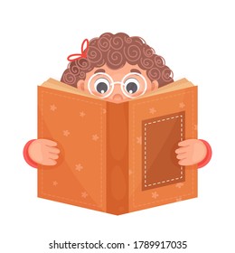 Cute Girl Reading A Book On White Background