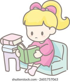 cute girl reading a book on a sofa. 