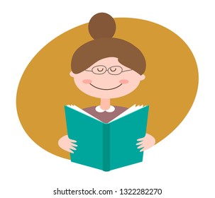 Cute girl reading a book. Vector illustration.