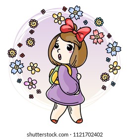 Cute girl ready to School. Vector illustration for books, prints, posters, cards.