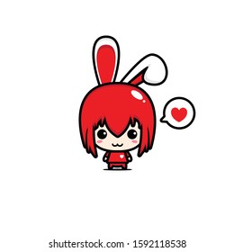 CUTE GIRL RED DESIGN MASCOT VECTOR LOGO