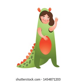 Cute girl in red green color dinosaur costume