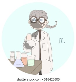 A Cute Girl Representing Zodiac Sign Of A Scorpio Working As A Clumsy Scientist