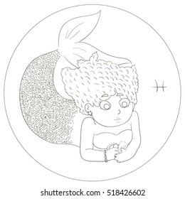 a cute girl representing zodiac sign of a pisces, no color