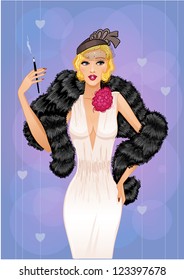 Cute girl in retro style with cigarette, eps10