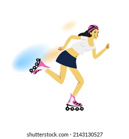 Cute girl riding on roller skates. Vector illustration on white background. Sports concept.