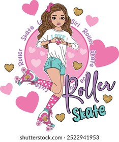 cute girl roller skate love design