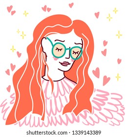 Cute girl romantic vector illustration graphic design. Dreams come true.