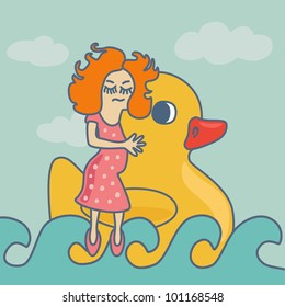 Cute girl with a rubber yellow duck
