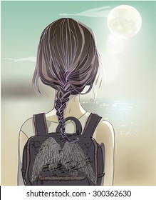cute girl with rucksack