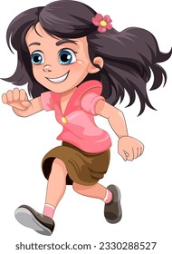 Cute Girl Running Cartoon Character illustration