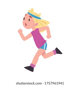 Cute Girl Running, Child Daily Routine Activity Cartoon Style Vector Illustration on White Background