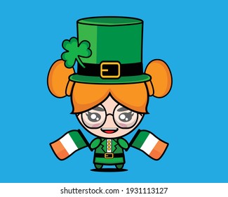 Cute girl with saint patrick's day costume and two ireland flag